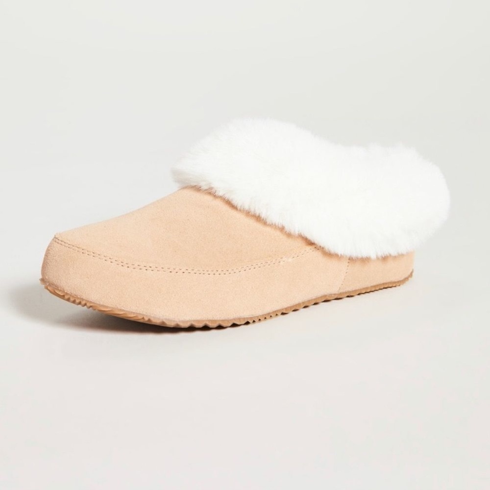 Sorel Women’s Go Coffee Run Slippers Tan Suede Leather Fur Slip On Shoes Nwt - Picture 2 of 16